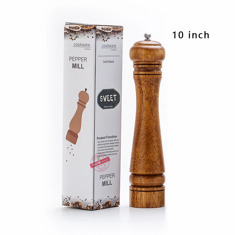 10 inch Jaswehome деревянные мельницы для соли и перца деревянный Измельчитель перца деревянные мельницы для перца с керамическим шлифовальным сердечником - Цвет: 10 inch