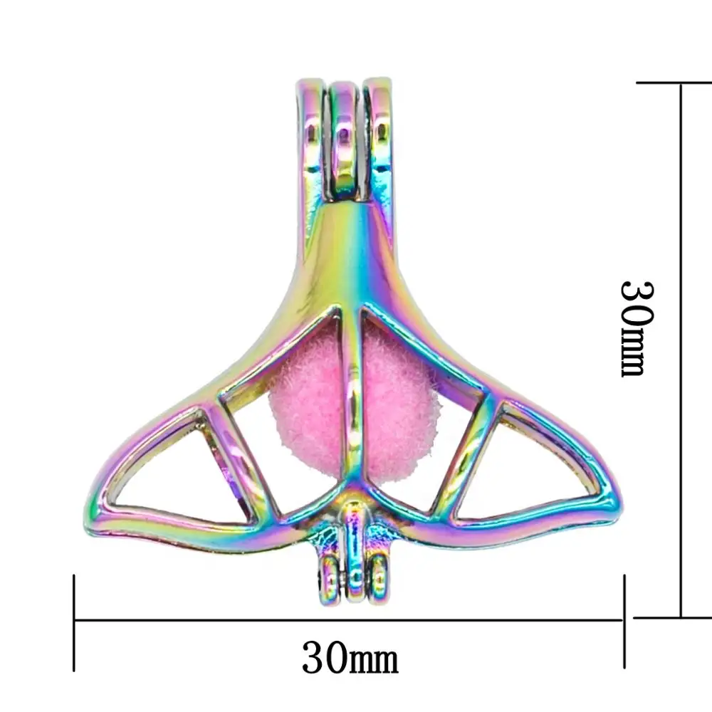 REYOW 1pcs Rainbow Whale Tail Oyster Pearl Bead Cages Pendant Essential Oil Diffuser Locket Necklace DIY | Украшения и аксессуары