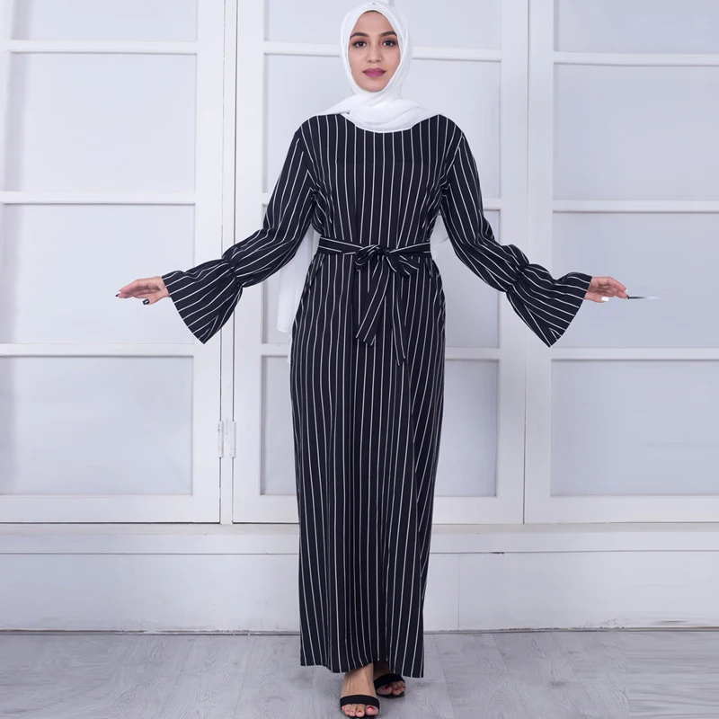 Vestidos Abaya Дубай Кафтан Турецкий Арабский Полосатый Макси длинное хиджаб
