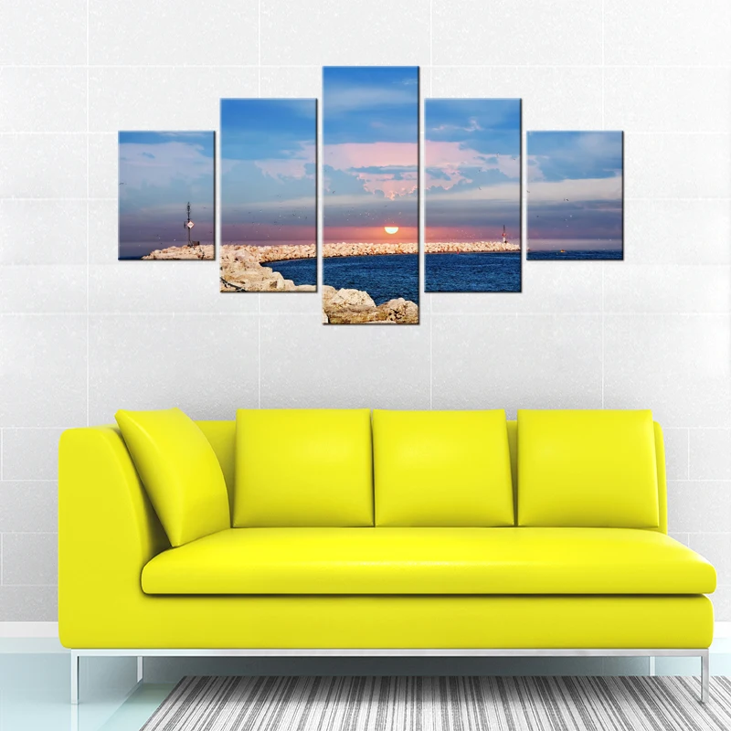 5 Pieces Free Shipping Wall Art Pictures For Living Room Canvas Sea Landscape Painting Home Decor Framed | Дом и сад