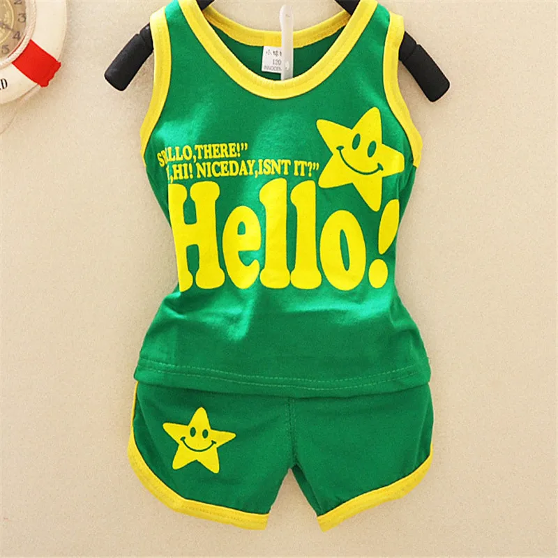 Boys Set Vest+Pants New Cartoon Summer Hello Letter Causal Boy Vest Short Pants Kids Clothes 1-3T Children's Clothing Sets |