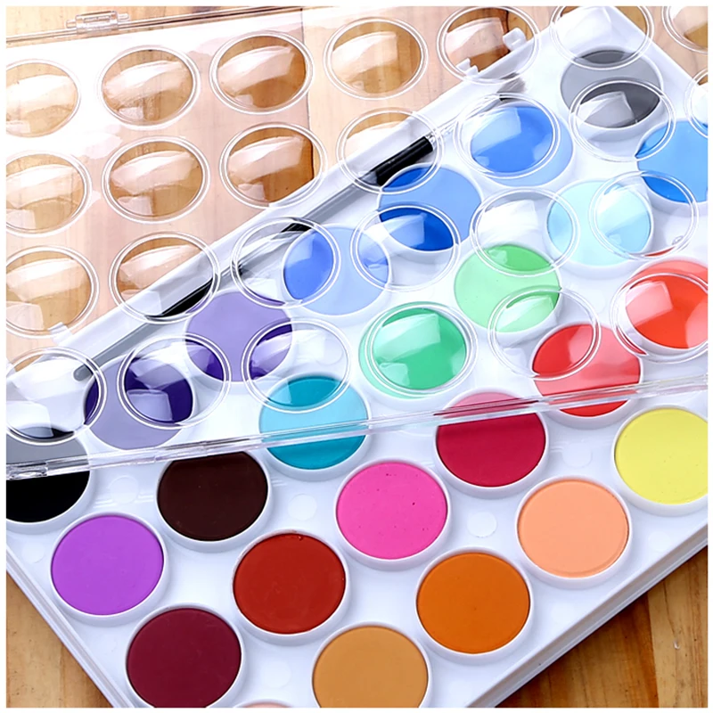 Simbalion Solid Watercolor Paint 12/16/28/36 Color Transparent Portable Water soluble Pigment With Paintbrush Art Supplies | Канцтовары