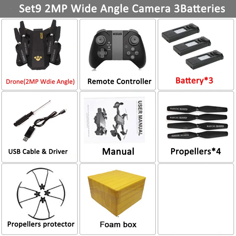 2MP 3 Battery VISUO XS809HW Wi-Fi FPV с широкоугольной hd-камерой, режим высокой фиксации, Складная рукоятка, Радиоуправляемый квадрокоптер RTF, Радиоуправляемый вертолет, игрушки - Цвет: 2MP 3 Battery