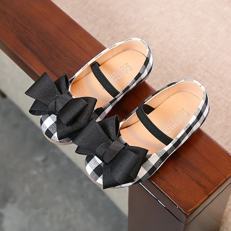 2019 Princess Shoes for girls Children shoes with bowtie Casual Cavans Flats Kids Dancing Baby | Детская одежда и обувь