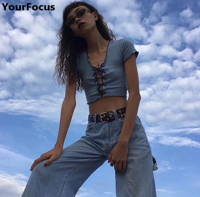 Винтажный кроп топ в стиле Харадзюку панк на шнуровке|crop tshirt|crop topcrop top tshirt |