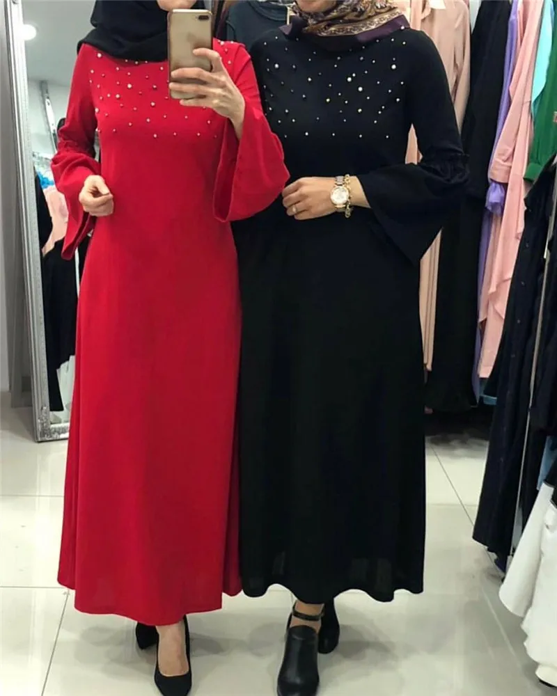 Черное платье с жемчужинами розовое красное женская мусульманская одежда платья
