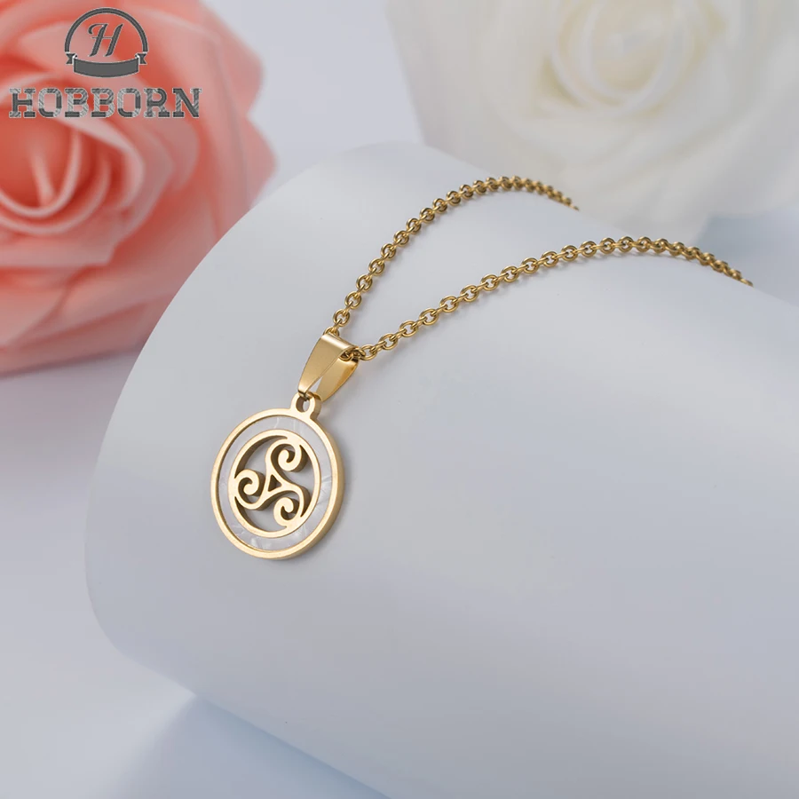 

HOBBORN Women Men Teen Wolf Pendant Necklace Stainless Steel Shell Triskele Triskelion Allison Argent Choker Cosplay Necklaces