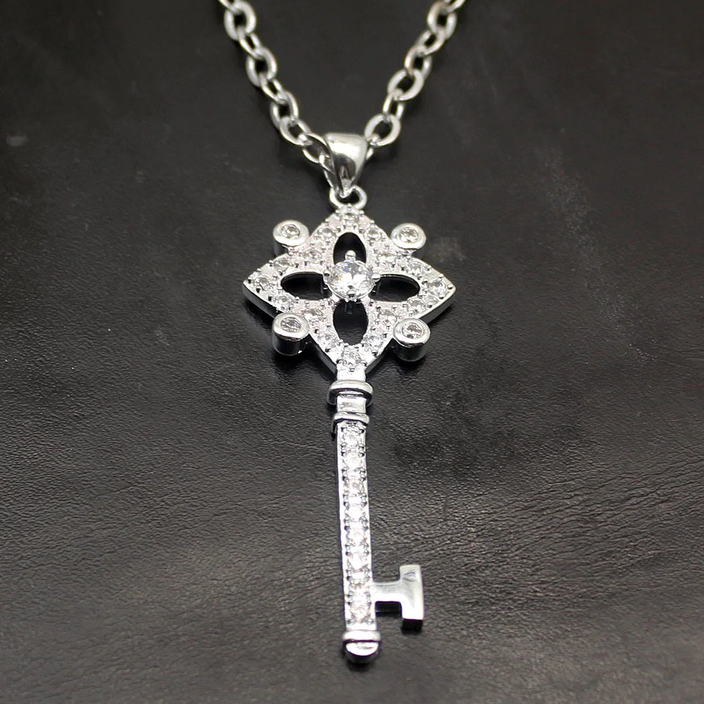 

Trendy Shiny Crystal White Topaz925 Sterling Silver Color Fashion Charms Necklace Pendant 2 5/8" TF649