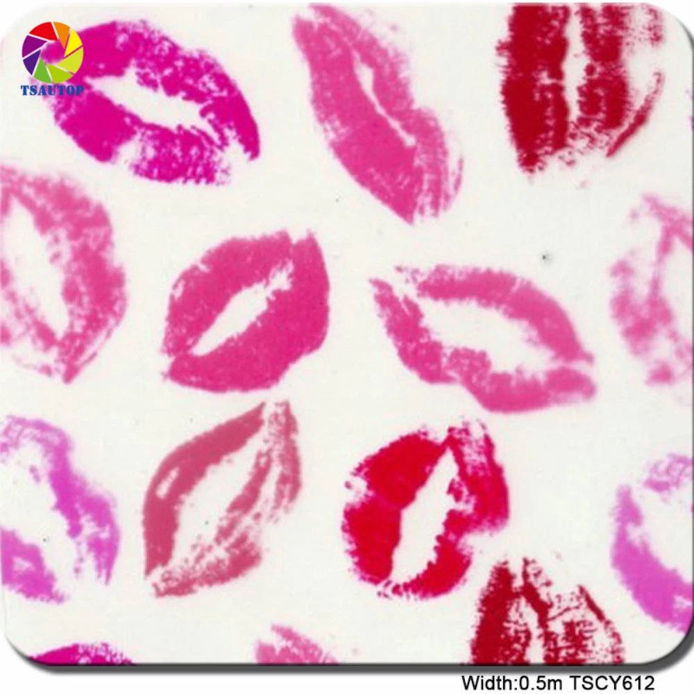 

Free shipping TSAUTOP Size 0.5m x 2m/10m Red lips holographic water transfer printing film 3d water transfer film WDF612
