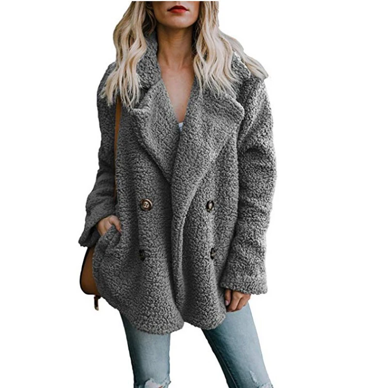 2022 New Explosions Autumn and Winter Jacket Women Plush Button Lapel Pocket Temperament Simple Female W596 | Женская одежда