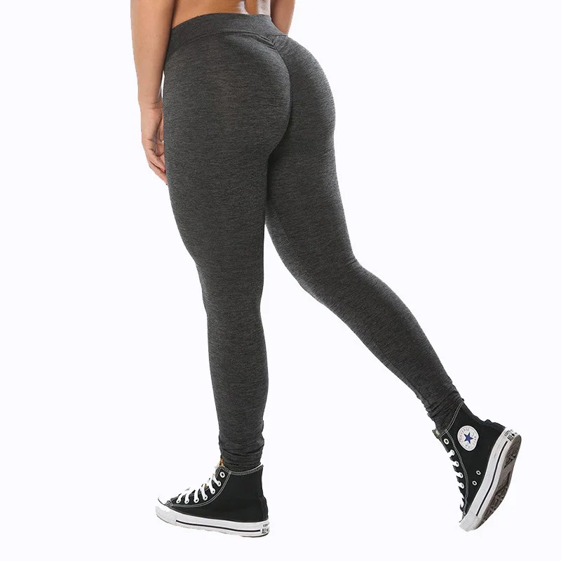 Женские эластичные Леггинсы пуш ап черные серые облегающие простой с эластичной