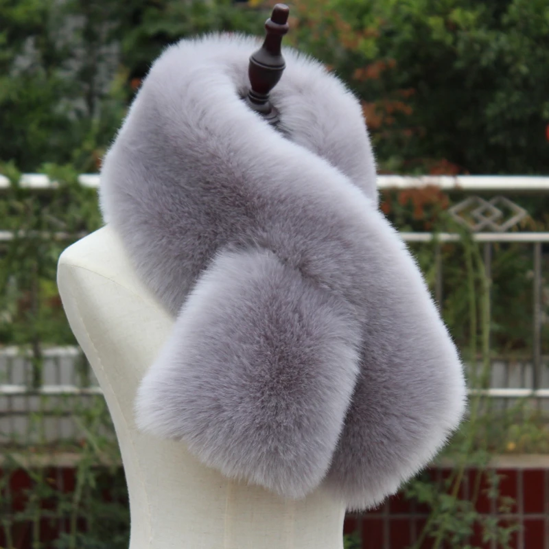 Женский меховой шарф теплый толстый из искусственного лисьего меха с