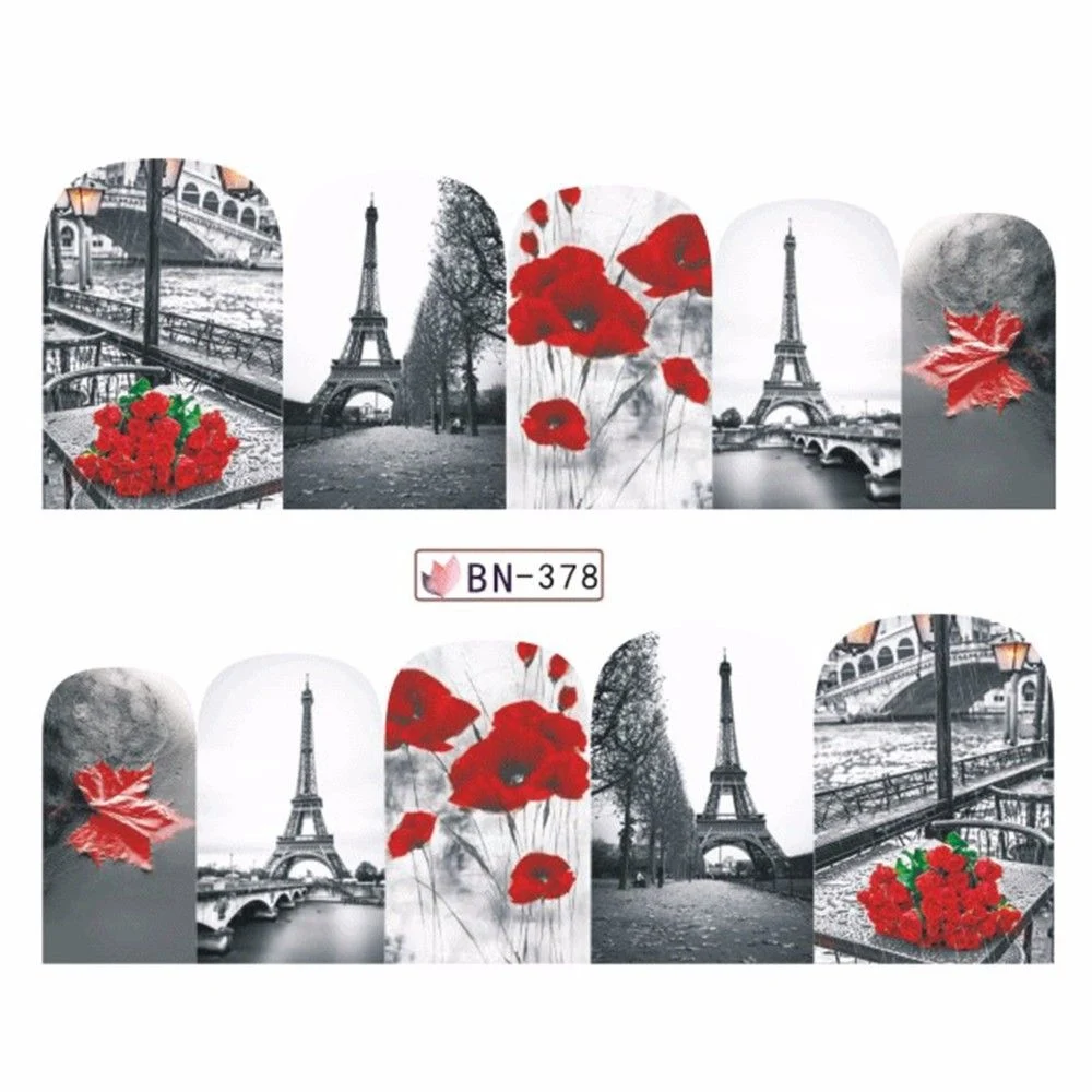 Paris Rose Tower Water Transfer Decals Wraps Nail Stickers Manicure Art Decor | Красота и здоровье