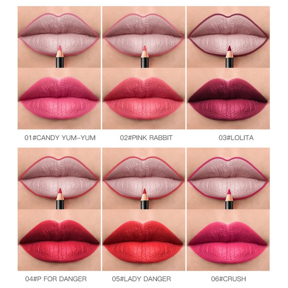 6 шт. карандаши для губ матовый карандаш водонепроницаемый макияж губы 2018 матовая