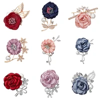 colorful cloth flower pin brooch wedding for women elegant fashion corsage pearl rhinestone jewelry accessories party girls gift