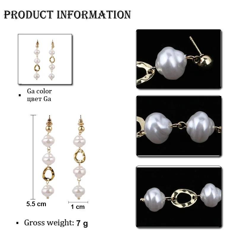 

LEADERBEADS Asymmetric Simulated Pearl Long Tassel Earrings Korea Bohemian Imitation Pearl Dangle Earrings Women Accessories