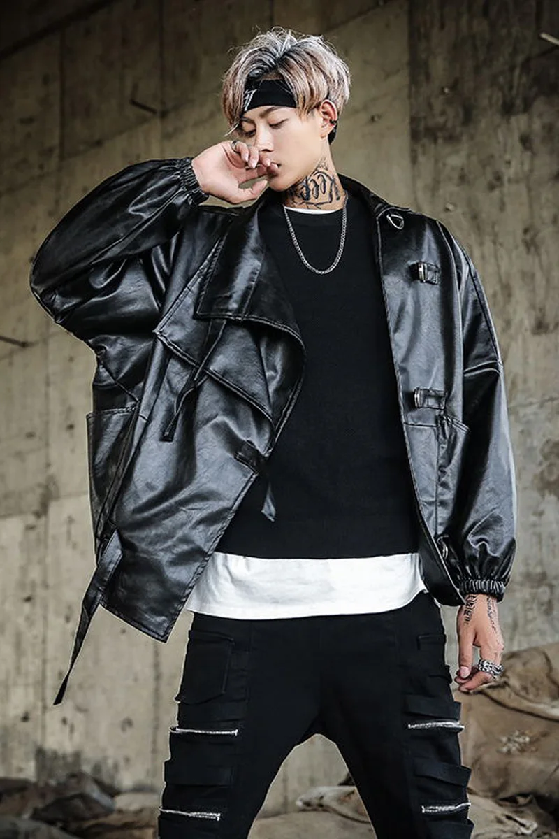 

M-2XL!!Spring and Autumn style country tide Europe and America high street men loose shoulder locomotive leather jacket jacket.