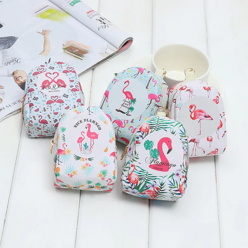 

Cartoon Flamingo Pattern Portable Bag Mini Cute Coin Bag Multifunction Key Ring Small Pendant students stationery holder bag 1PC