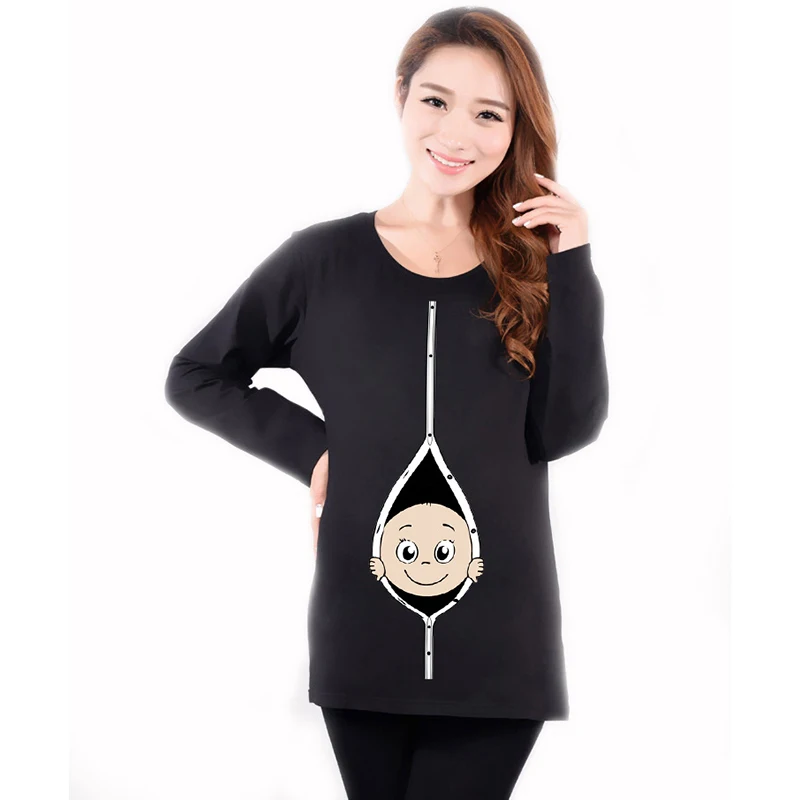 New Shirts for Pregnant Women 2018 &quotBaby Peeking Out&quot Long-Sleeve Maternity Clothes Christmas Gift Casual | Мать и ребенок