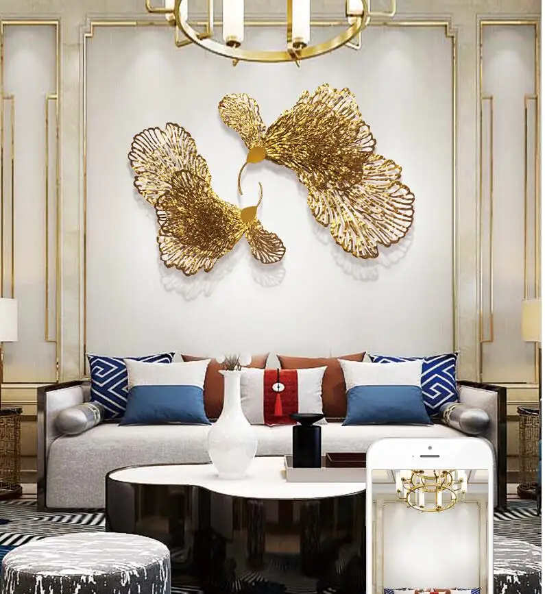European Wrought Iron Butterfly Flower Wall Hanging Hotel Porch Wall Mural Decoration Livingroom Model Room Wall Sticker Crafts