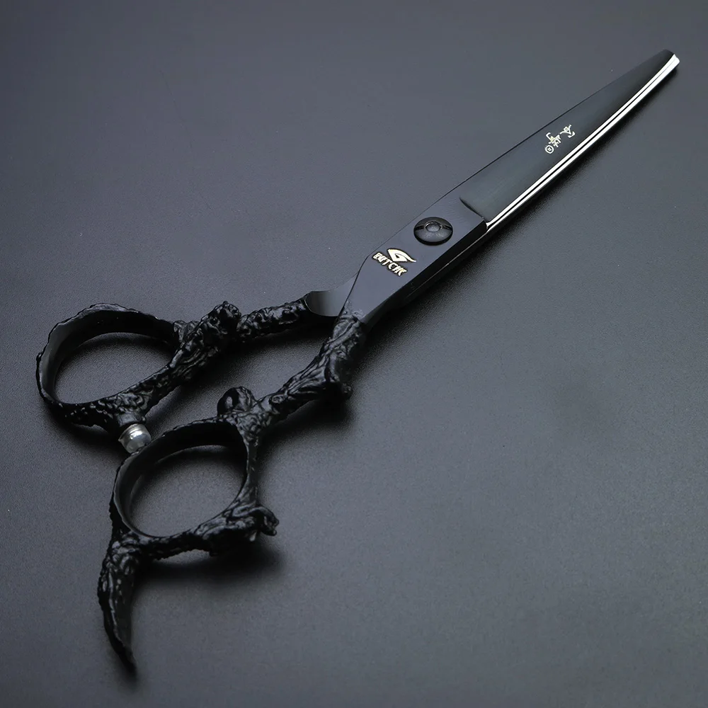 Black 6 inch Japan 440C hair scissors dragon type handle barber sharp cutting and thinning set | Красота и здоровье