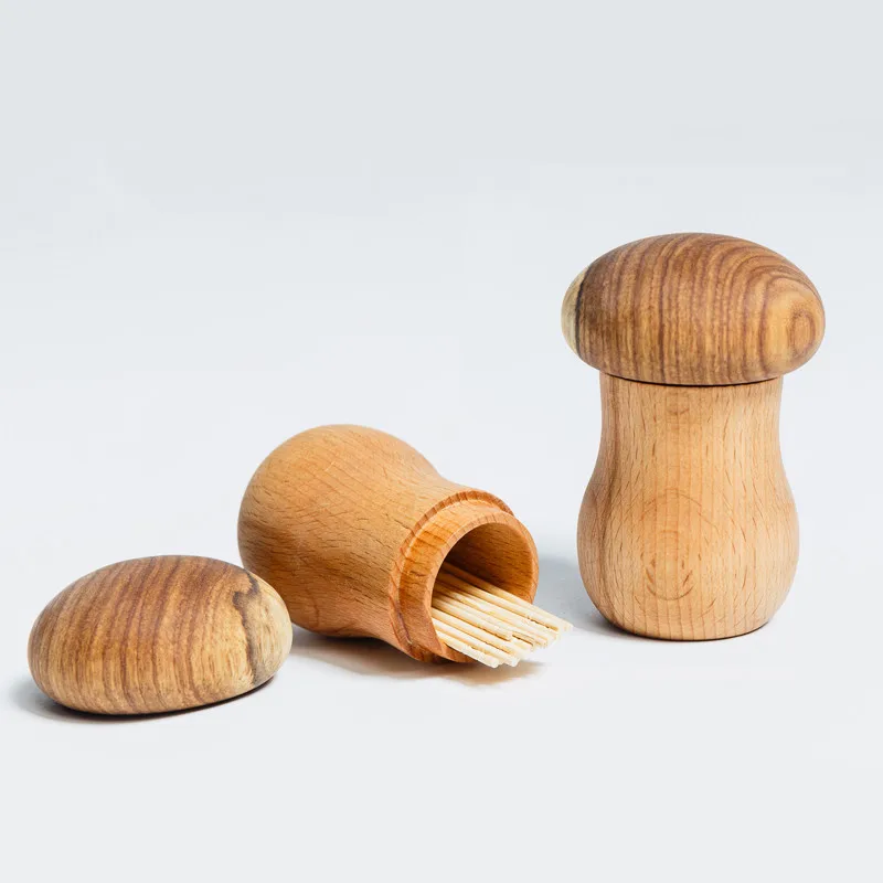 

Creative Wooden Toothpick Container Europe Style High Class Natural Wood Mushroom Shape Toothpick-Box Eco-Friendly Table Decor