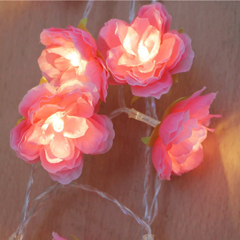 Pink Silk Flowers Fairy Holiday Lighting Garland LED String Lights For Christmas Wedding Home Indoor Decoration Battery Powered | Лампы и
