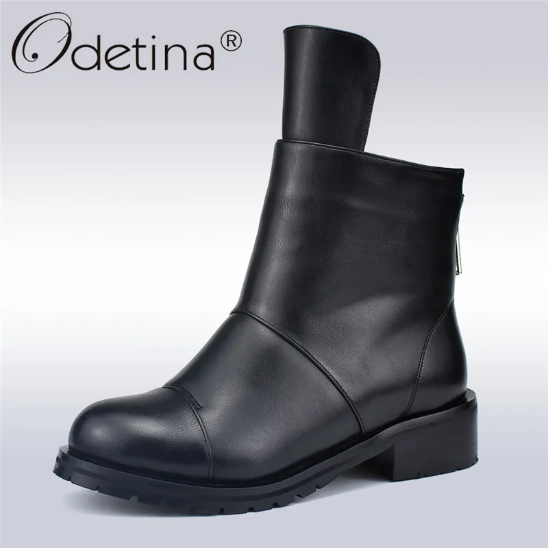 Odetina/осенне зимние женские ботинки из толстого плюша в лаконичном стиле модные