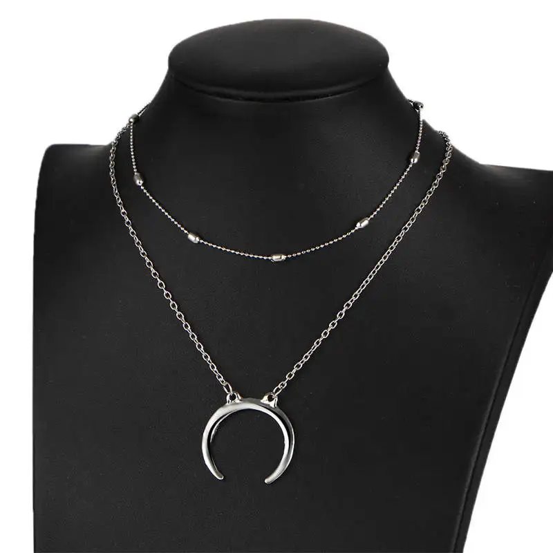 Цвет серебристый Золотой Jewelry полумесяц Колье и Подвески двойной цепи слоистых