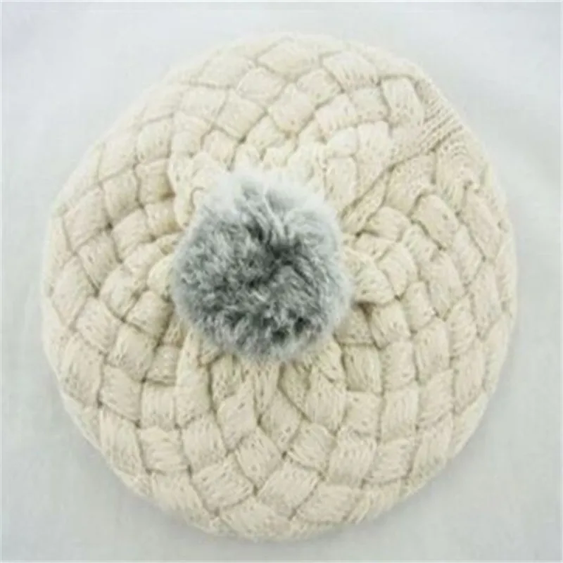 Berets are popular in winter Rabbit hair ball hat for children Chaobao knitted cap Monochromatic ear protector wool gifts | Аксессуары