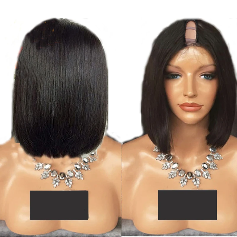 LUFFYHAIR Bob U часть человеческих волос парики средняя часть 1x4 U открытие бразильские Прямые Remy человеческие волосы U часть парики 130%-180% плотность