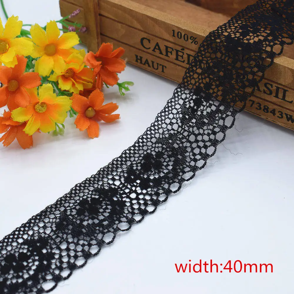 40mm wide Новые 10 ярдов красивые черные кружева DIY ремесла/свадьба/одежда/ткань кружевная лента подарочная упаковка - Цвет: 40mm wide