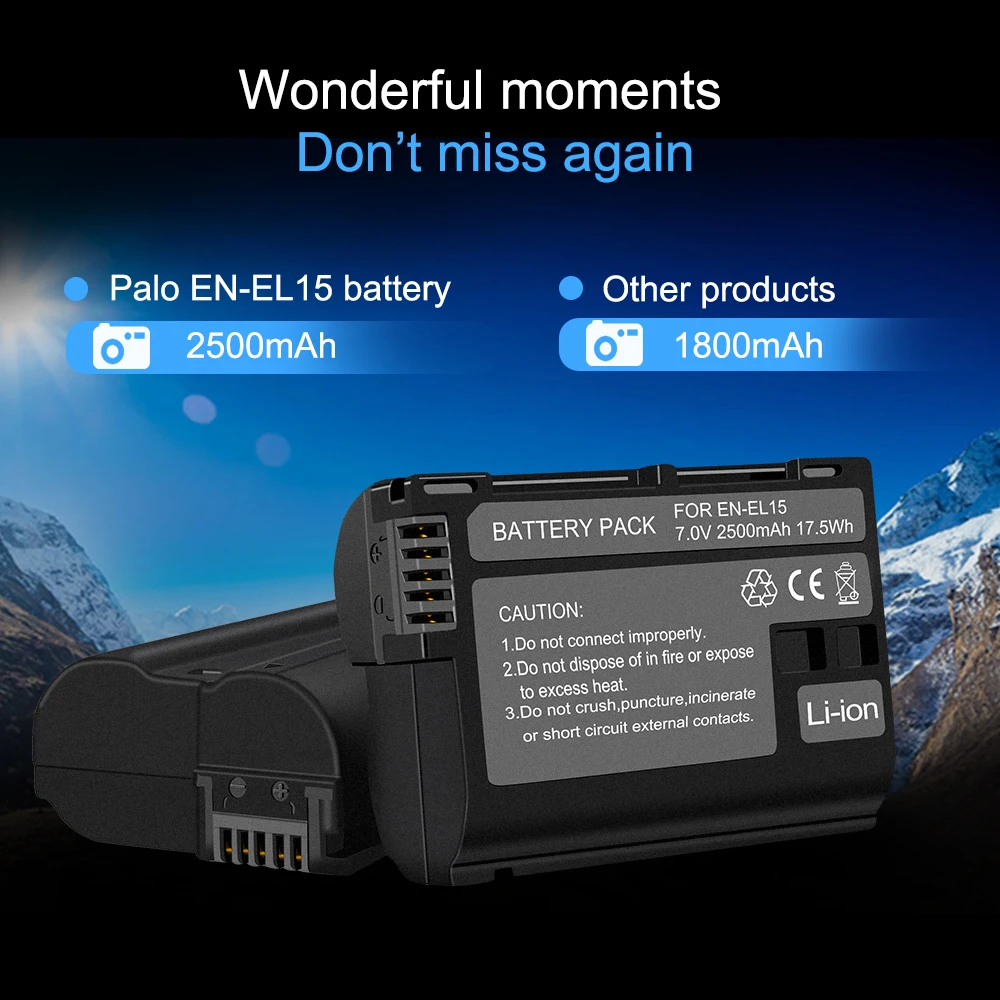PALO 2 шт. 2500 мА · ч EN-EL15 ENEL15 EN декодированная батарея для камеры Nikon D600 D610 D800 D800E D810 D7000