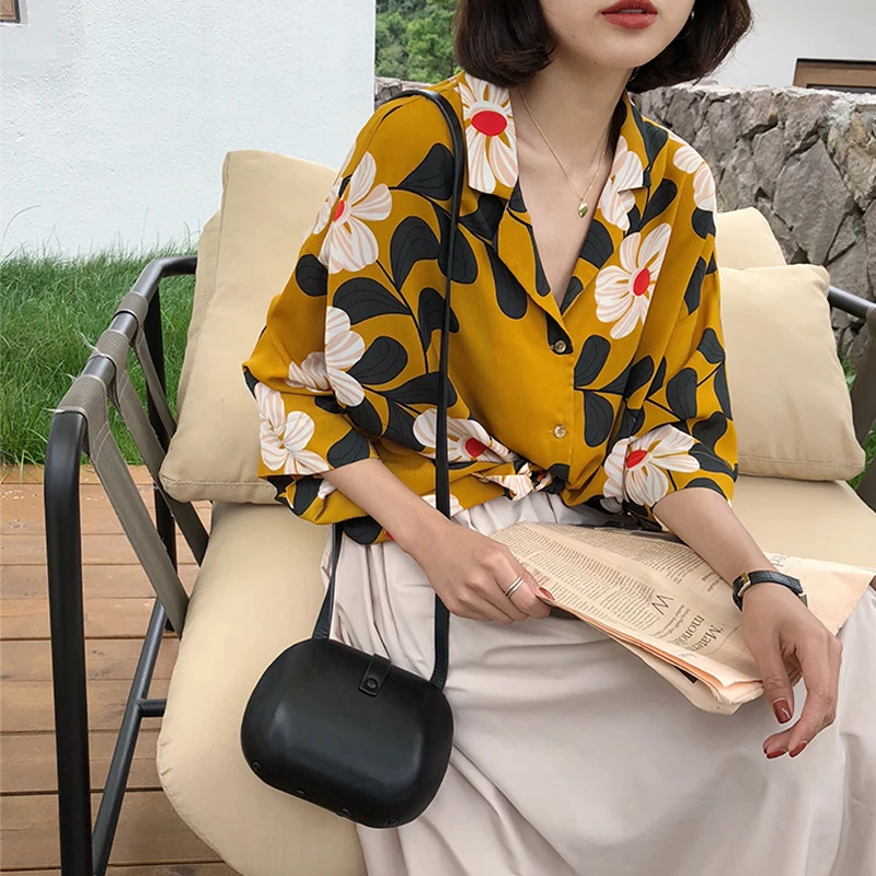 Женская рубашка PERHAPS U летняя с отложным воротником пуговицами и рукавом 3/4