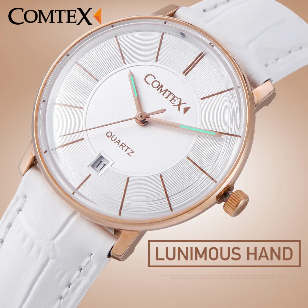 Comtex простой Для женщин Часы женщина сапфир Сферический Стекло белый кожаный