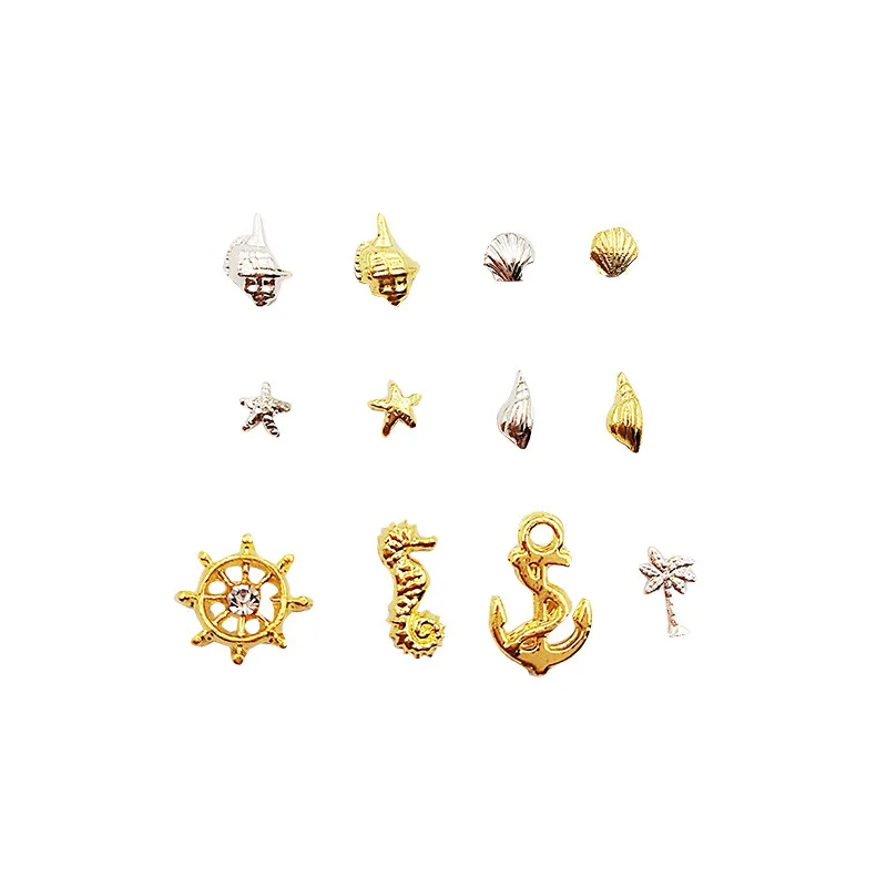 

1 Box 3D Mixed Size Alloy Starfish Shell Anchor Shape Nail Art Flat Bottom Decoration Nail Stickers Nails Salon Supplie Wheel