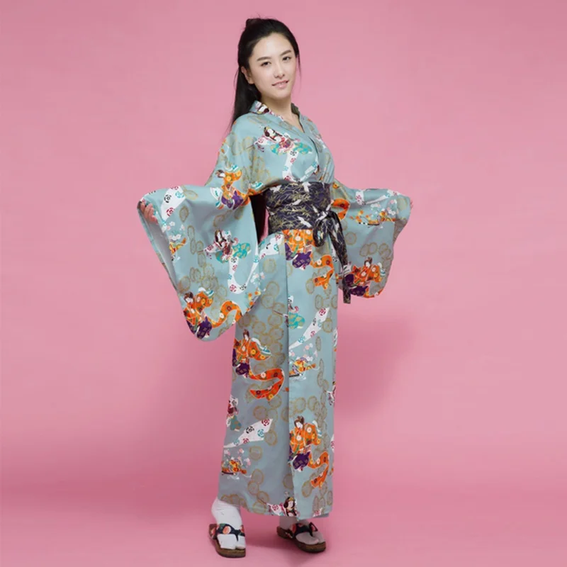 Green kimono female yukata women haori Japan geisha costume obi Japanese traditional dress cosplay TA447 Y | Тематическая одежда и