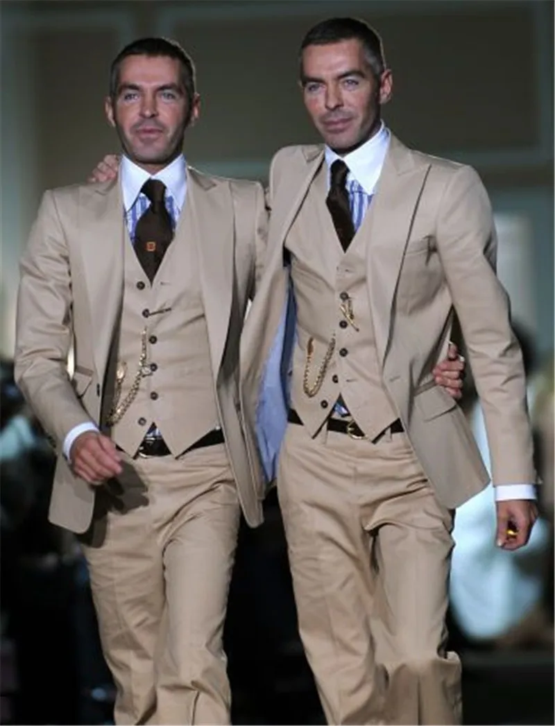 

2019 Tailor-Made Beige Wedding Men Suit Slim Fit Tuxedo 3 Piece Suits Groom Prom Best Man Blazer Groomsmen Terno Masculino Suits