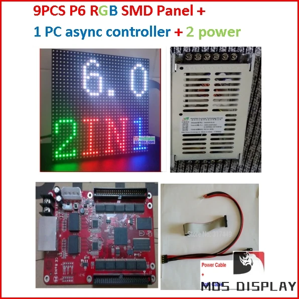 

p6 led display kits, 9 pcs full color smd 2in 1 module + 1 async controller + 2 HQ power suply,indoor led display screen kits