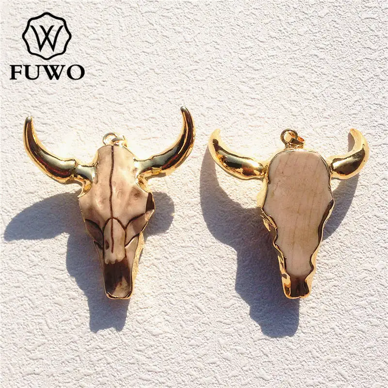 FUWO Longhorn Бык скот подвеска в виде черепа 24 каратное золото гальваническая