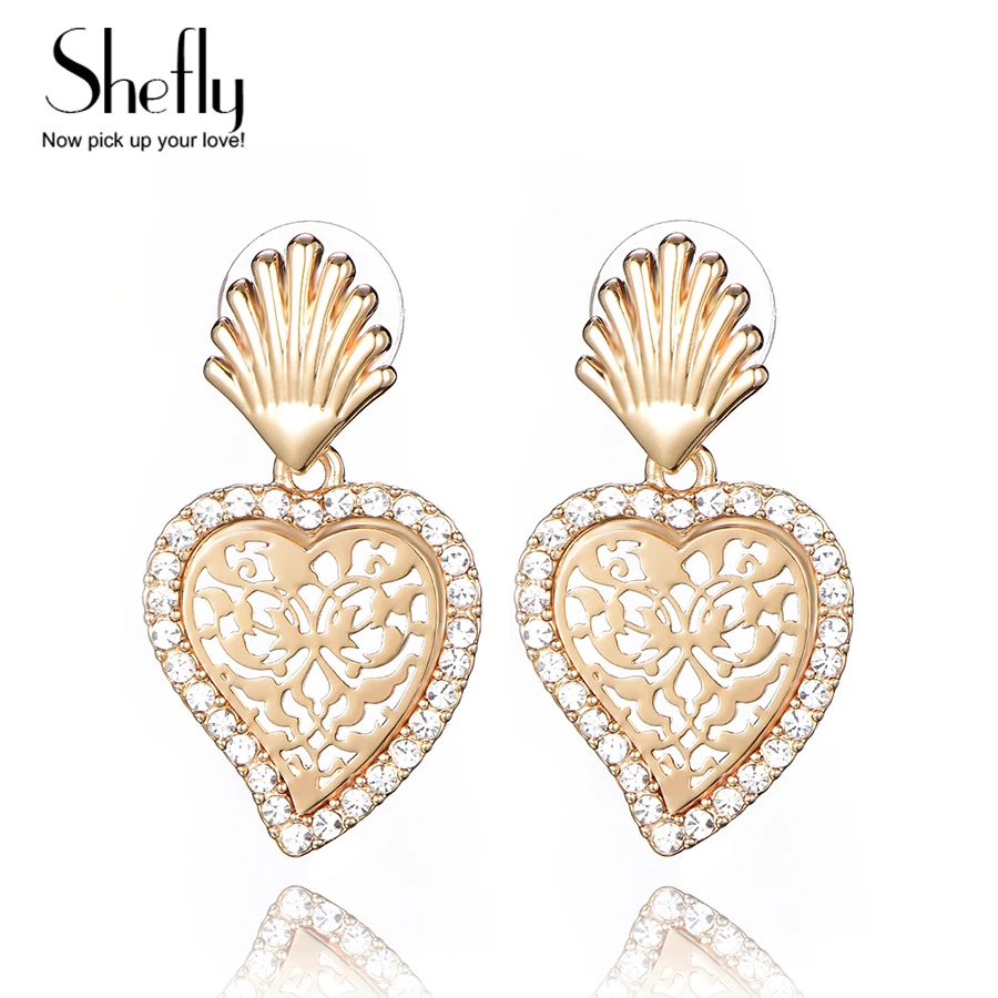 

Statement Love Heart Shell Big Earrings For Women Crystal Drop Dangle Earrings 2019 Fashion Jewelry European Style Party Gift