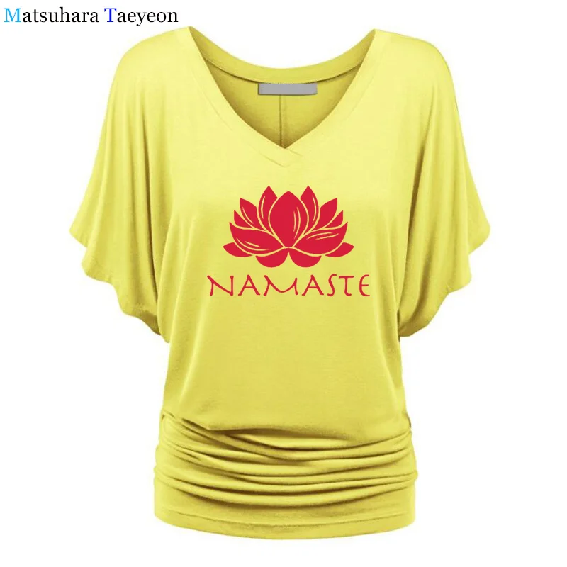 Модная женская одежда, футболка с принтом Namaste, женская футболка с рукавом «летучая мышь», женские топы, одежда, футболка, брендовая одежда для девочек - Цвет: 17
