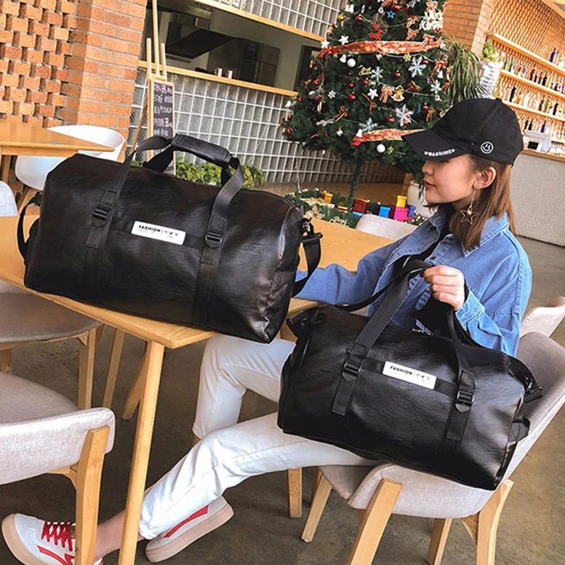 Wobag черный PU большой емкости модные сумки для пары Женская унисекс сумка для путешествий пляжная сумка через плечо