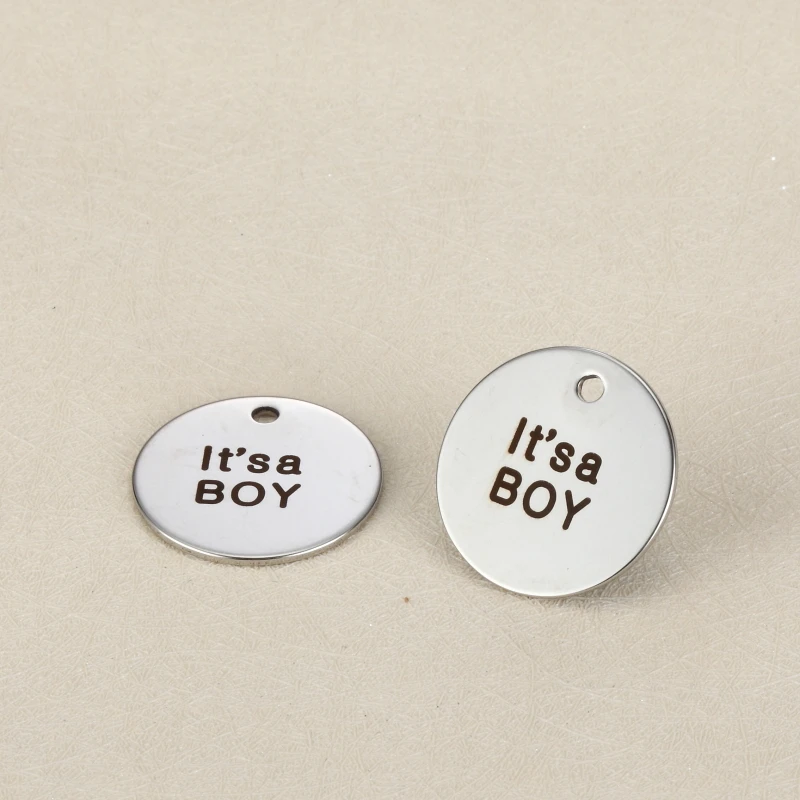 

20pcs 22mm DIY Charm steel jewelry accessories lettering It s a BOY stainless steel engraving pendants for necklace