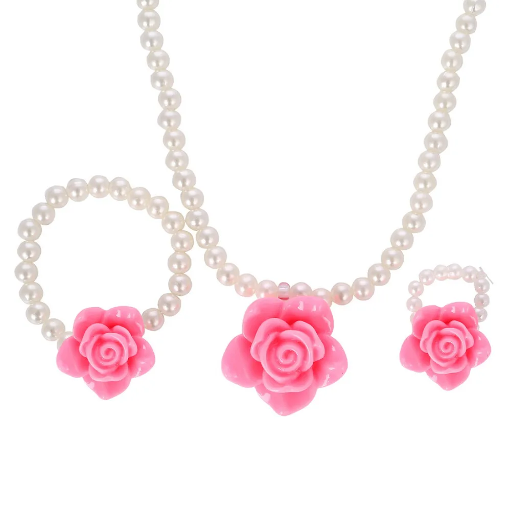 Модный новый дизайн романтического цветка 3 шт. набор украшений для детей бусы из