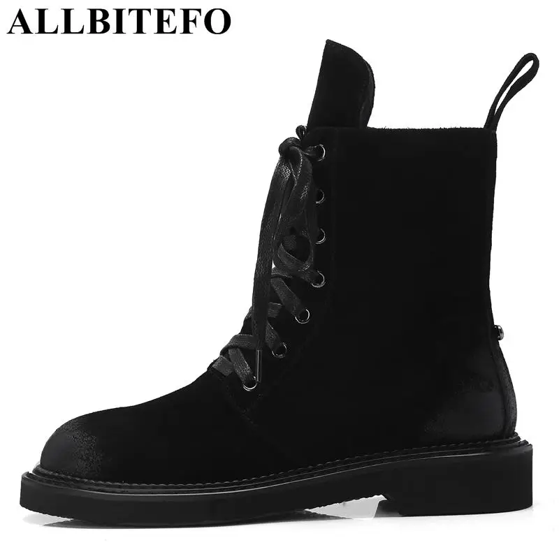 ALLBITEFO/женские ботинки из нубука на толстом каблуке модные брендовые ботильоны