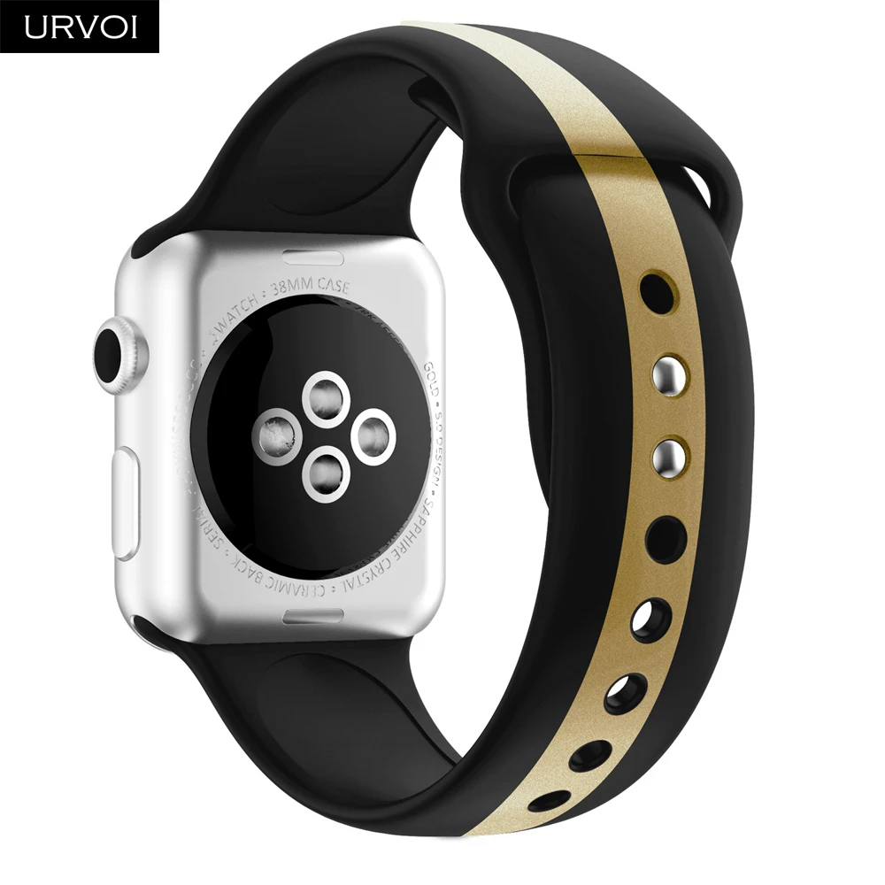 URVOI силиконовый ремешок для apple watch series 5 4 3 2 1 спортивный ремешок для наручных часов iwatch, ремешок микс в полоску с принтом в виде красочные замена 40/44 мм