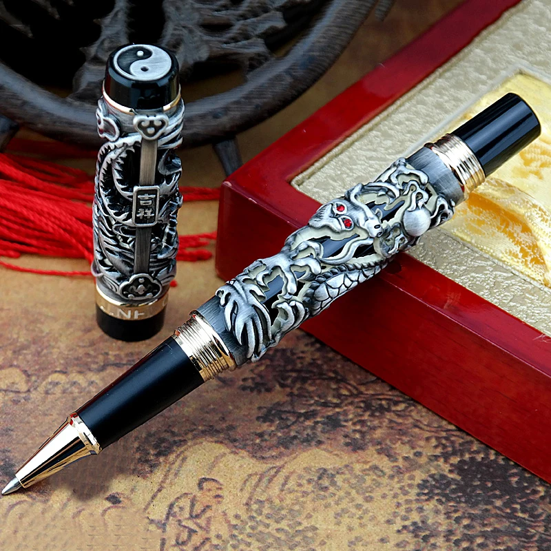 Ручка роллер Jinhao Dragon Phoenix Элегантная черная со средней точкой 0 7 мм роскошные