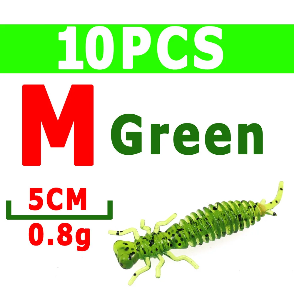 10pcs M green Wifreo 10 шт. Мягкая приманка личинка Стрекоза Нимфа муха для форели окунь панфиш Рыбалка насекомое приманка имитация приманки - Цвет: 10pcs M green