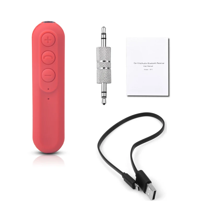 Универсальный Bluetooth автомобильный комплект, Мини bluetooth автомобильный адаптер, aux аудио приемник, 3,5 мм разъем с микрофоном для автомобильного динамика, наушников - Название цвета: red with cable
